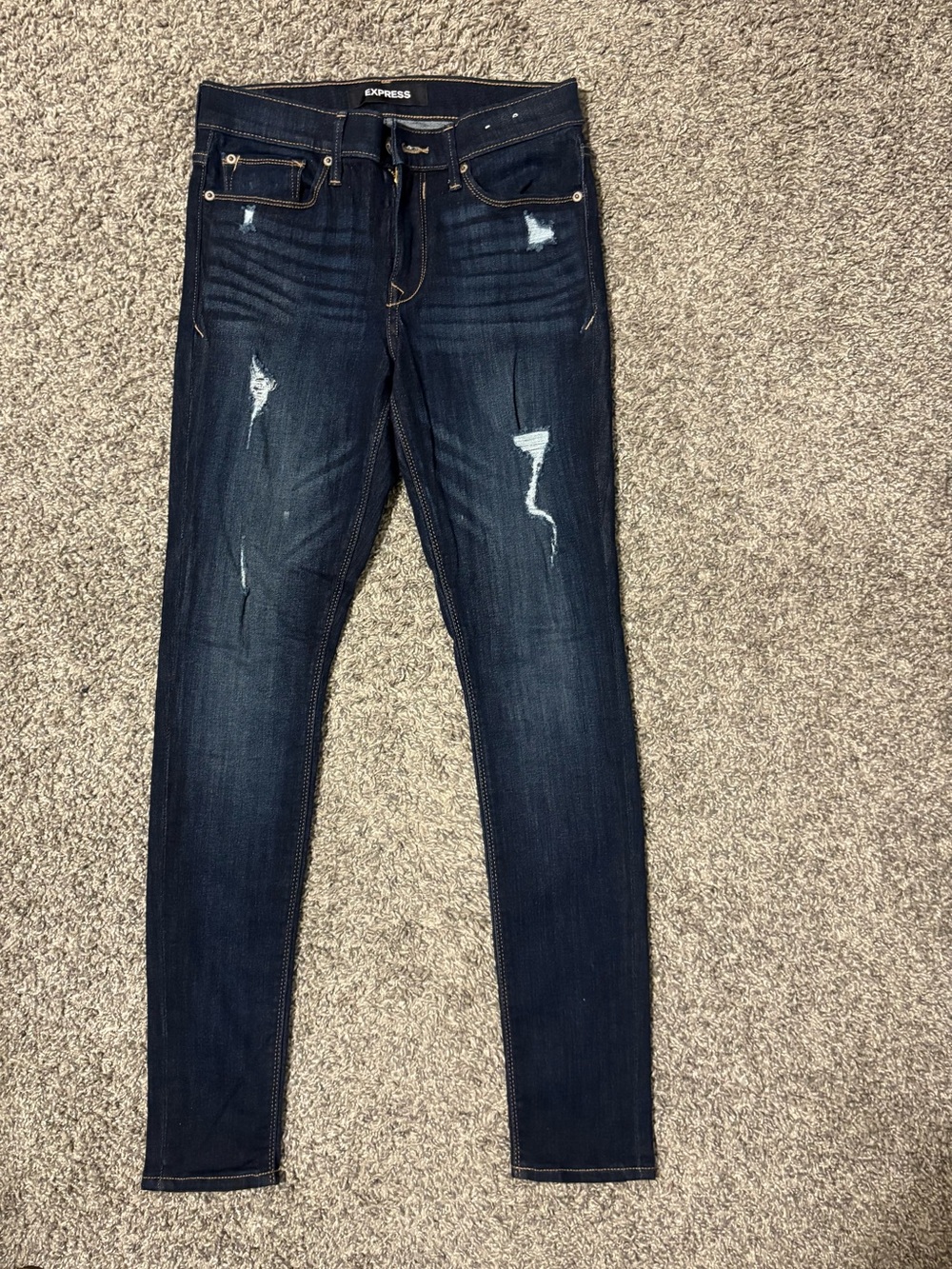 Express Womens Dark Blue Ripped Skinny Jeans Size 2R